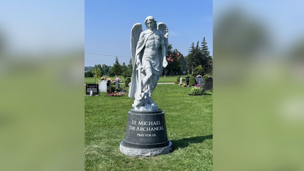 HGH Granite Statue of St. Michael for Catholic Diocese of Hamilton Cemeteries