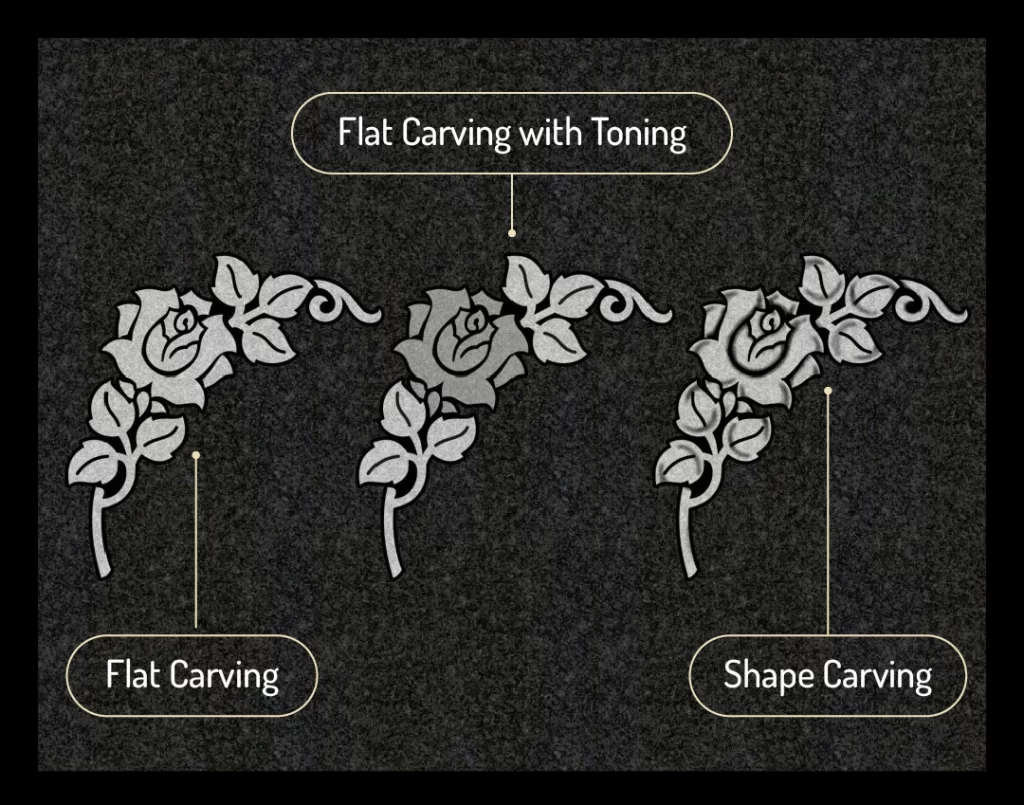 Flat vs shape carved granite roses