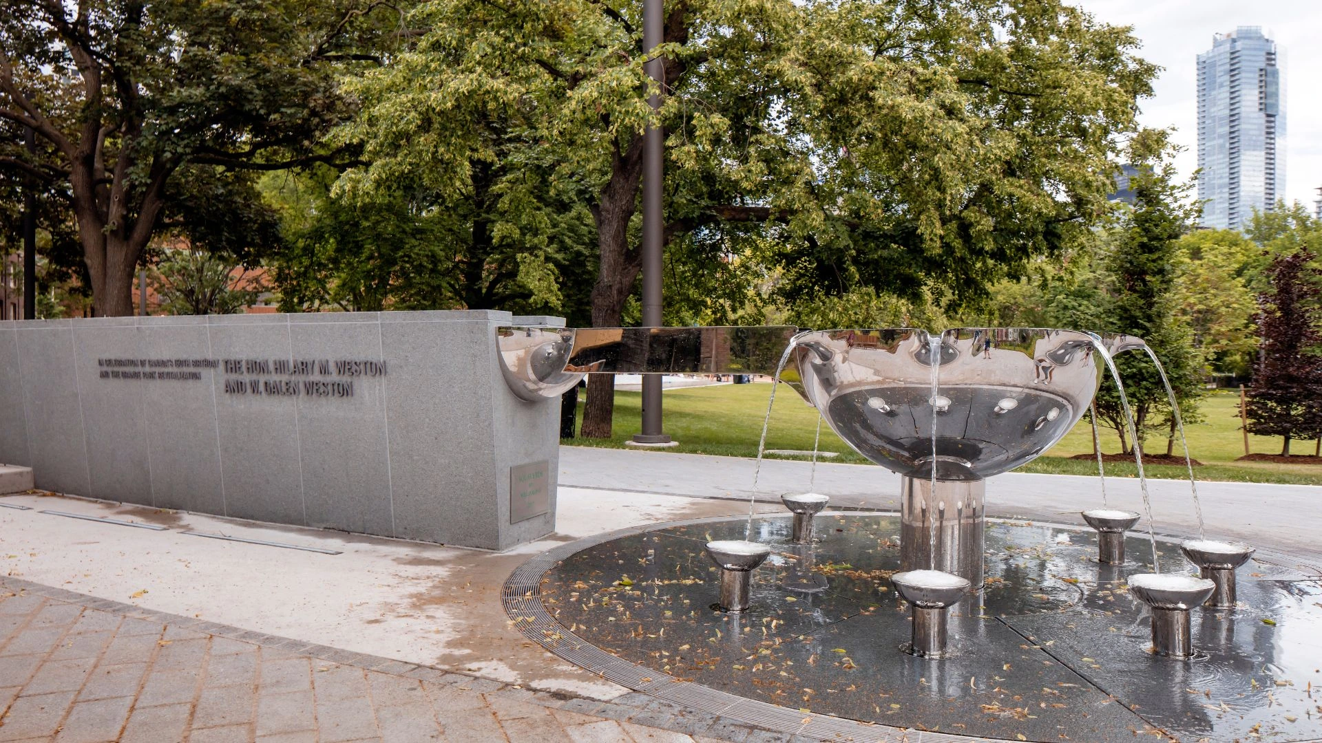 Granite and metal water feature at Grange Park