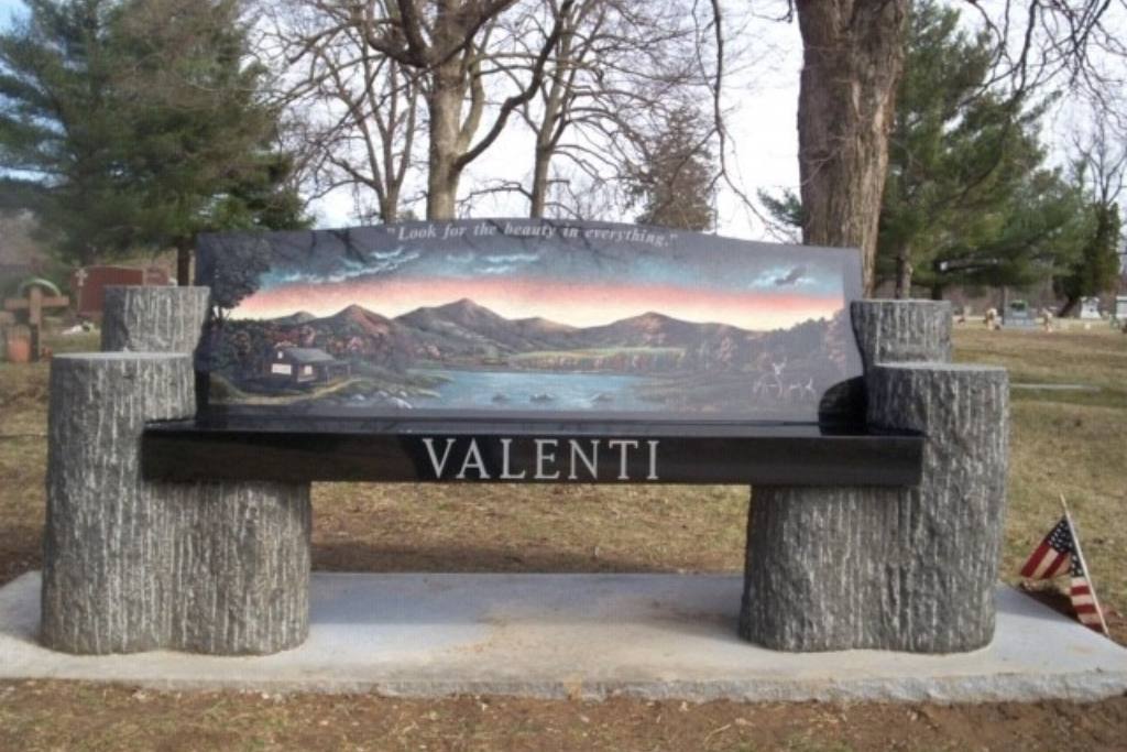 Iconic cemetery granite memorial - valenti bench