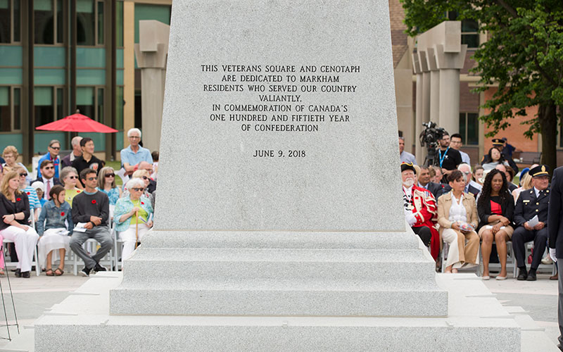 Markham Veteran’s Square public memorial created to honour those who have served their country, while also commemorating Canada’s 150th year of Confederation.