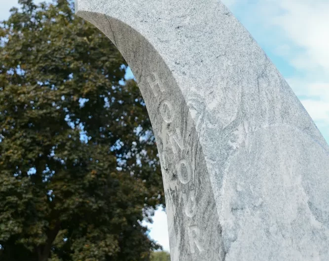 Eagles Among Us are four nine-foot-high granite eagles, arranged within a circular plaza