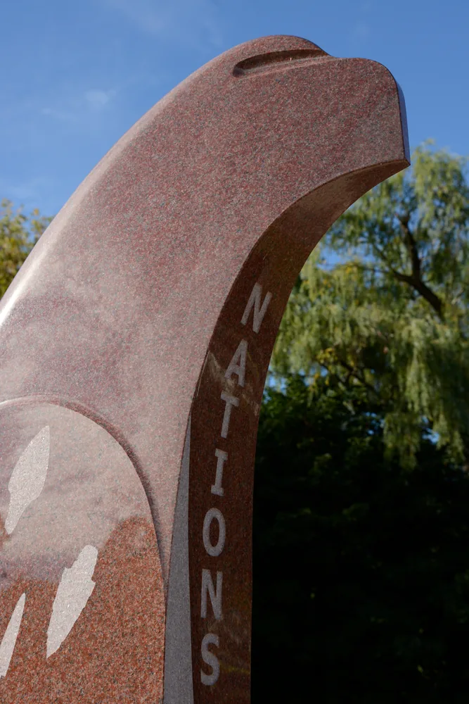 Eagles Among Us are four nine-foot-high granite eagles, arranged within a circular plaza