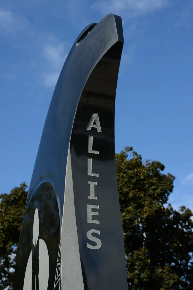 Eagles Among Us are four nine-foot-high granite eagles, arranged within a circular plaza