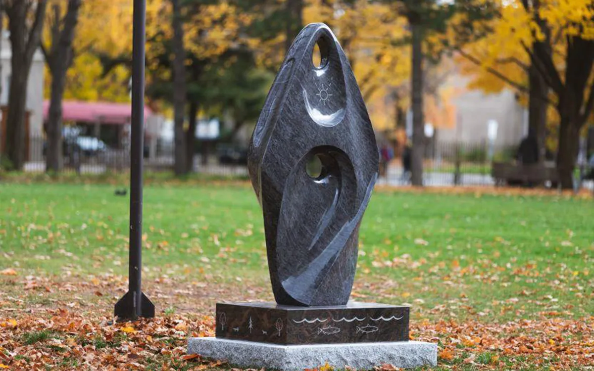 Indigenous sculpture on Tabaret lawn